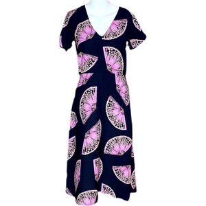 Ann Taylor Fan Dress Fit N Flare Black & Pink Sz 2